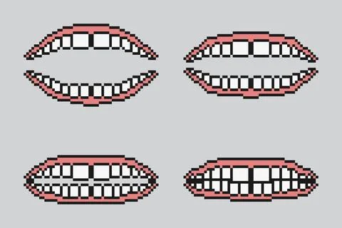 Pixel Teeth Bite Frames Retro Animation Set 스톡 일러스트