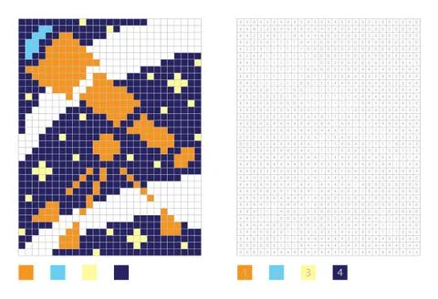 	Pixel telescope in the coloring page with numbered squares Stock Illustration
