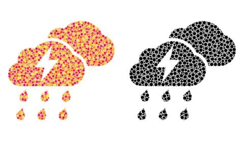Pixel Thunderstorm Clouds Mosaic Icons Stock Illustration