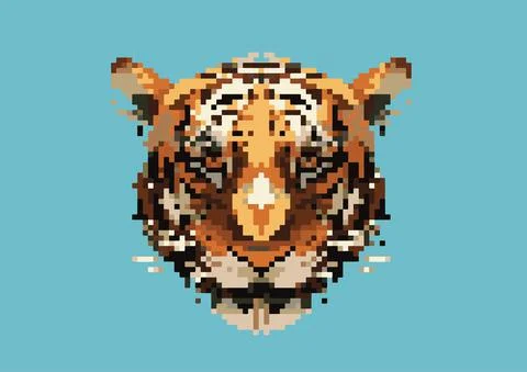 Pixel tiger head pattern background. 스톡 일러스트