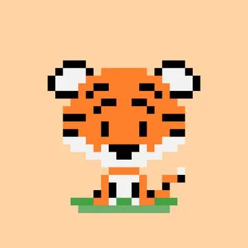 Pixel tiger image. Vector illustration of cross stitch pattern. Stock Illustration