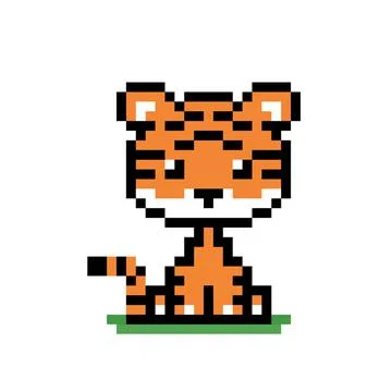Pixel tiger image. Vector illustration of cross stitch pattern. Stock Illustration