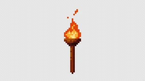 Pixel torch animation. Pixelated fire flame in retro style for 8 bit arcade game Vidéo 329866177