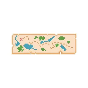 Pixel torn parchment with a treasure map, 8 bit isolated icon Stock Illustration