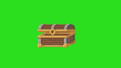 Pixel treasure chest opening animation green screen Stock Footage 334210589