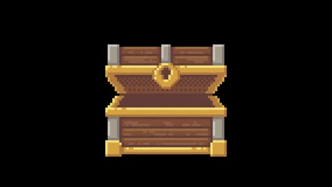Pixel treasure chest opening loop animation Stock Footage 332601735