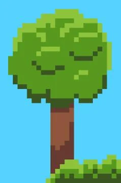 Pixel Tree and Bushes from 8 Bit Graphics Vector Stockillustratie