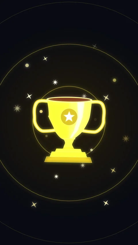 Pixel trophy trophy animation glowing gold cup with stars background Vídeo Stock 346649794