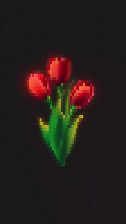 Pixel tulips on dark background Stock Footage 328996669