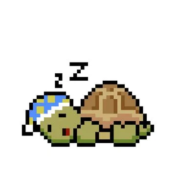 The pixel turtle sleeps wearing a hat. for 8 bit games. cross stitch pattern  Illustrazione stock