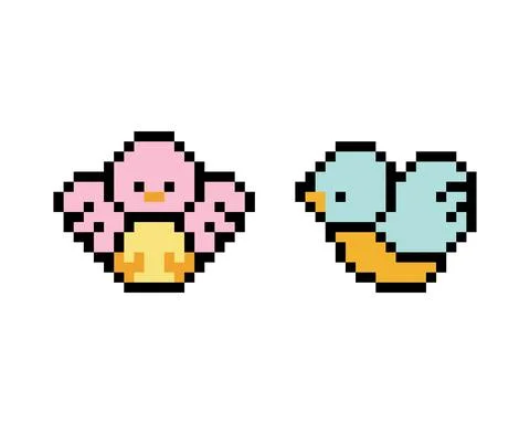 Pixel two birds for a crochet pattern. Cross stitch or 8 bit game Stock Illustration