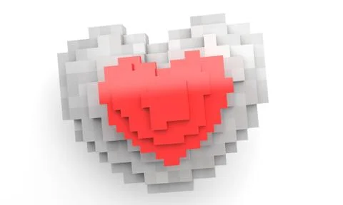 Pixel two heart 3d render illustration Stock Illustration