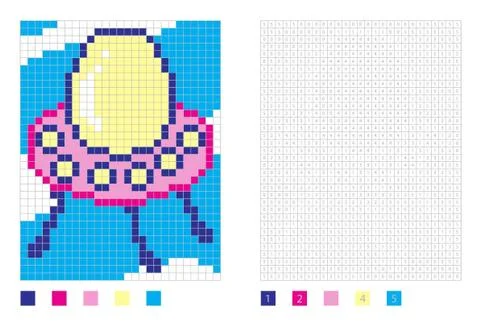 	Pixel ufo in the coloring page with numbered squares Stock Illustration