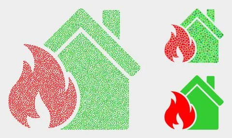 Pixel Vector House Fire Damage Icons イラスト素材