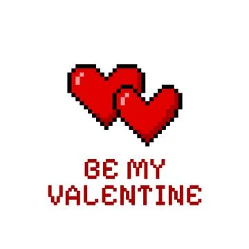 Pixel Vector illustration of postcard with paired red hearts and text. Ilustração Stock