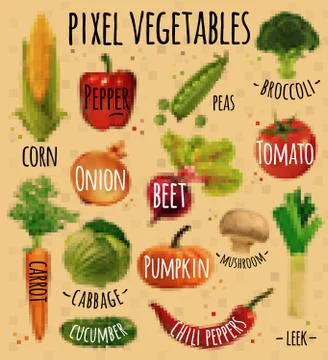 Pixel vegetables kraft Stock Illustration
