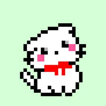 Pixel white cat image for game assets. Stock Illustration