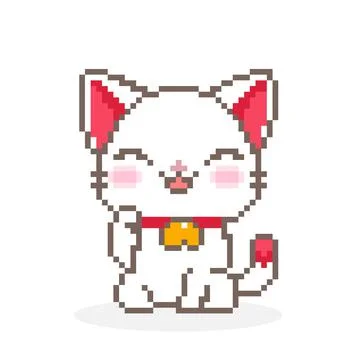 Pixel white cat image for game assets. Stock Illustration