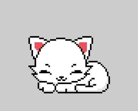 Pixel white cat image for game assets. Stock Illustration