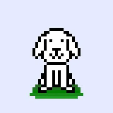 Pixel white dog image for 8 bit game assets. Illustrazione stock