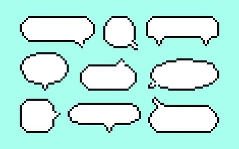 Pixel white Speech Bubbles set for computer game. Message box, chat empty r.. Illustrazione stock