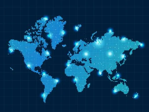 Pixel world map with spot lights Stock Illustration