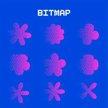 Pixel y2k geometric flowers shape set. Daisies in square pixel retro collage Stock Illustration