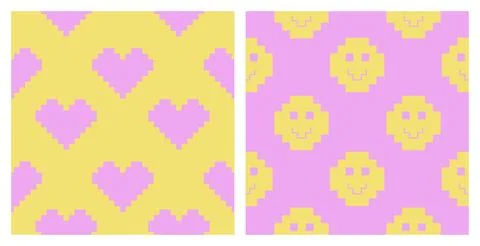 Pixel Y2k retro seamless pattern set. Stock Illustration