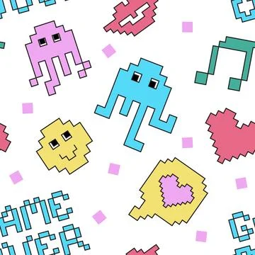 Pixel Y2k retro seamless pattern. Stock Illustration