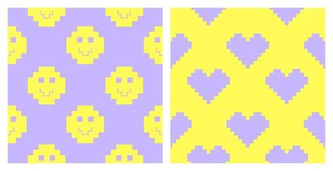 Pixel Y2k retro seamless pattern set. Illustrazione stock