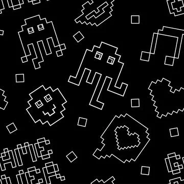 Pixel Y2k retro seamless pattern in 90s style. Trendy playful art. Stock Illustration