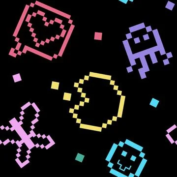 Pixel Y2k seamless pattern in 90s style. Trendy playful art. Stock Illustration