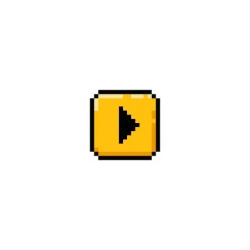 Pixel yellow button with play sign, vector retro illustration. Stock Illustration