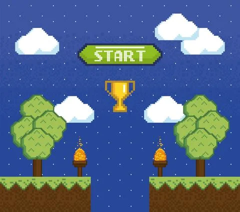 Pixelart scene with game Stock Illustration