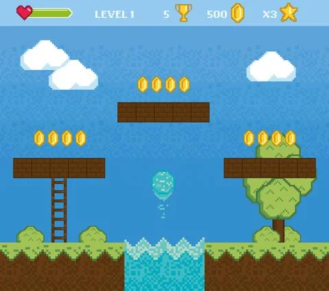 Pixelart video game scene Stock Illustration