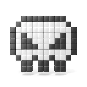 Pixelated 8bit skull icon. Front view. 3D Pixelated 8bit skull icon. Front... Stock Photos