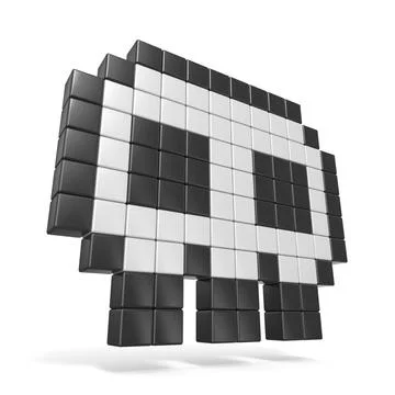 Pixelated 8bit skull icon. Side view. 3D Pixelated 8bit skull icon. Side v... Stock Photos