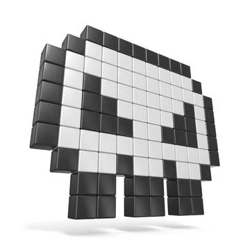 Pixelated 8bit skull icon. Side view. 3D Pixelated 8bit skull icon. Side v... Stock Photos