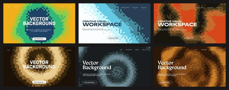 Pixelated abstract background patterns set. This collection features modern.. Stock Illustration