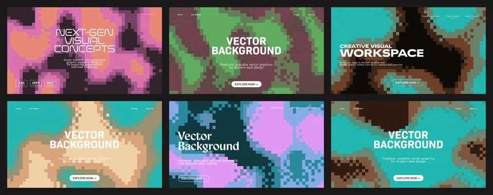 Pixelated abstract background patterns set. This collection of dithered pix.. Stock Illustration