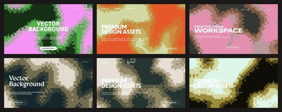 Pixelated abstract background patterns set. This collection features modern.. Stock Illustration