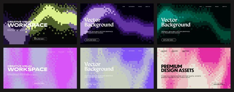 Pixelated abstract background patterns. These modern dithered backgrounds f.. Stock Illustration