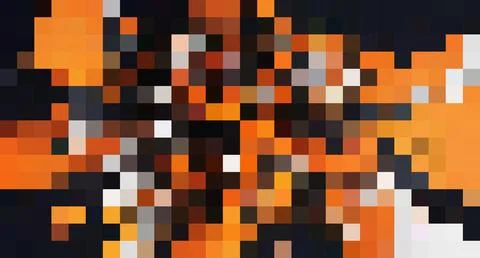 Pixelated abstract background with vibrant orange and dark shapes creating a 库存插图