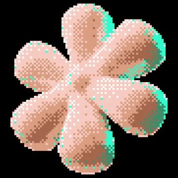 Pixelated abstract flower shape with six petals, pink color, glow effect, 8-bit Illustrazione stock
