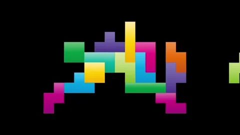 Pixelated abstract shape made of colorful blocks flying through the vastnes.. Stock Footage 312734720