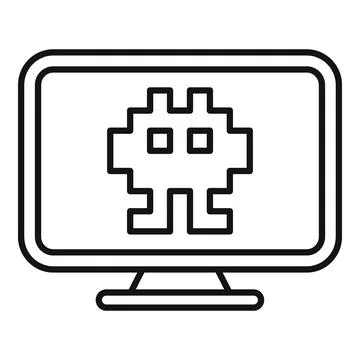 Pixelated alien invader displaying on desktop computer monitor screen Stock Illustration