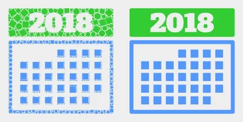 Pixelated and Flat Vector 2018 Calendar Page Icon Illustrazione stock