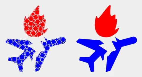 Pixelated and Flat Vector Airplane Crash Icon Stock Illustration