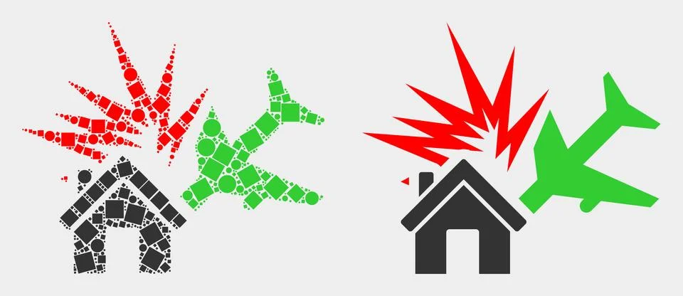 Pixelated and Flat Vector Airplane Disaster Icon Stock Illustration