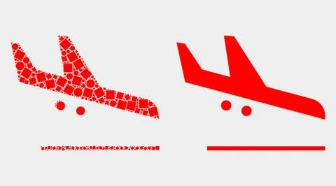 Pixelated and Flat Vector Airplane Landing Icon Stock Illustration